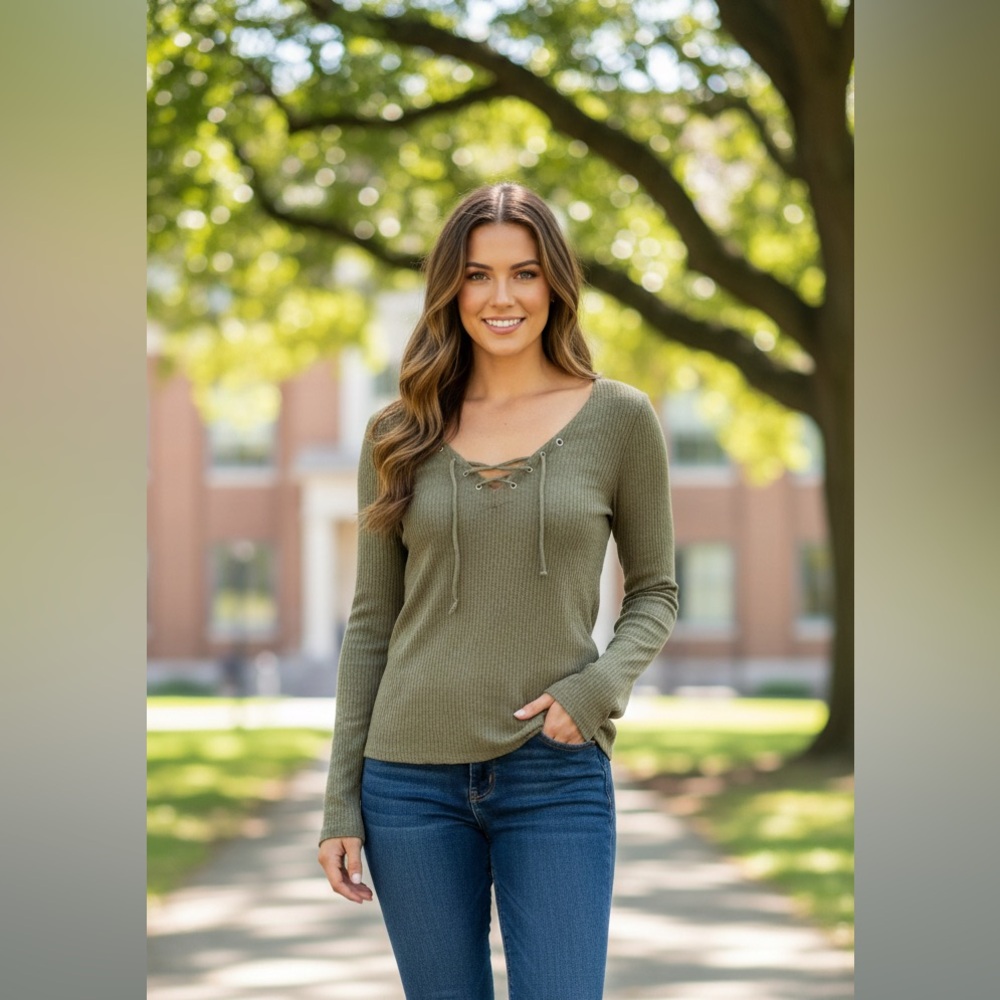 H&M Divided Olive Ribbed Top